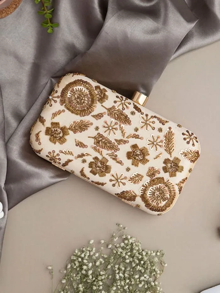 Aabish Beige Hand Embroidered Clutch