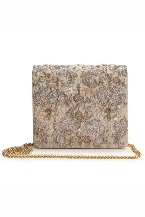 Beige Rosehara Hand-Embroidered Clutch