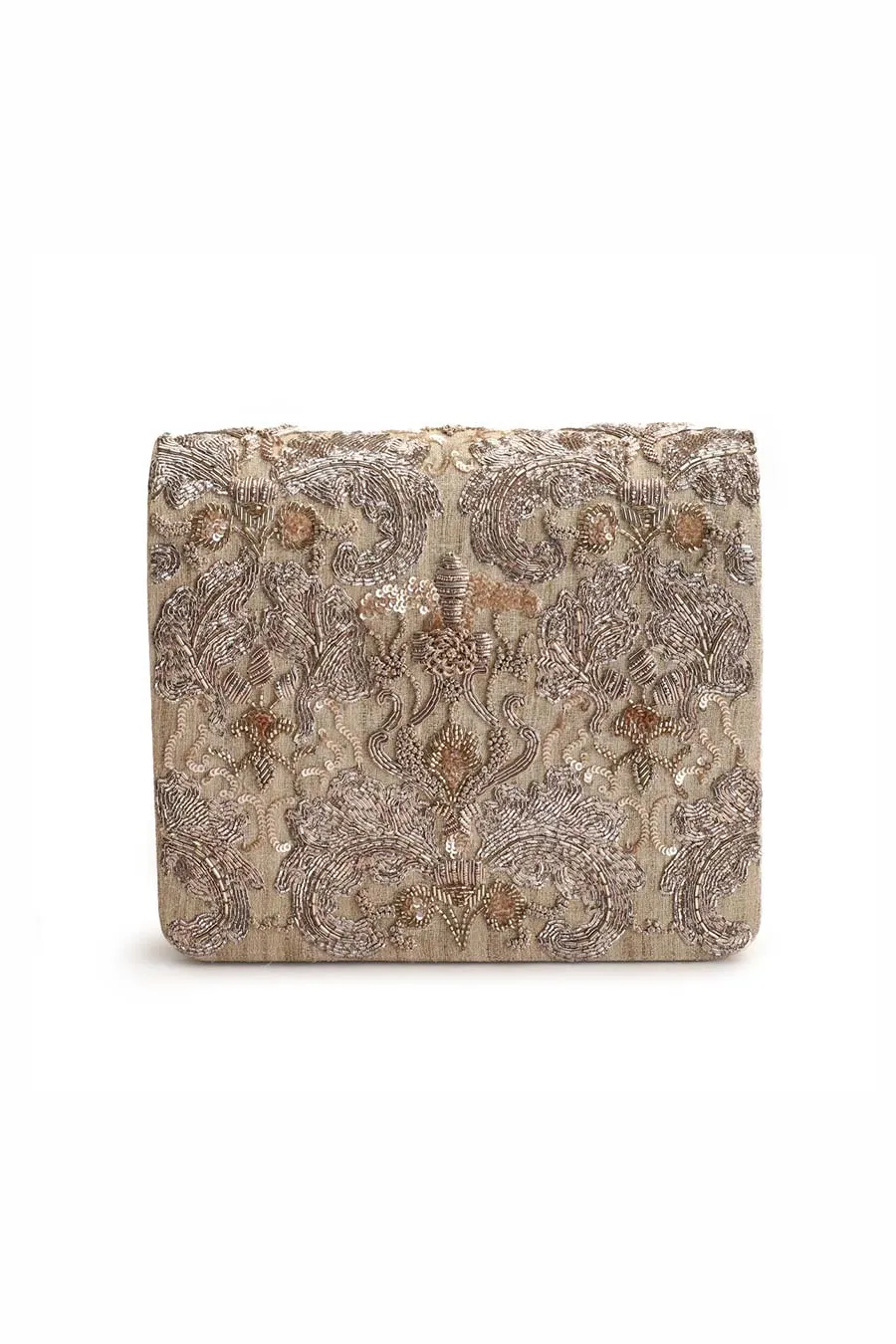 Beige Rosehara Hand-Embroidered Clutch