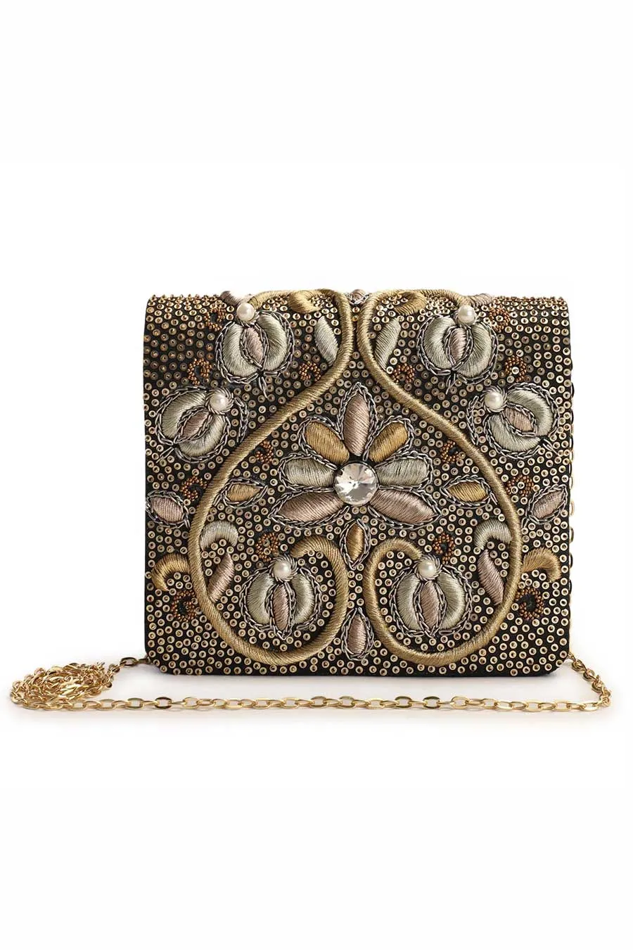 Black Divaa Hand-Embroidered Clutch