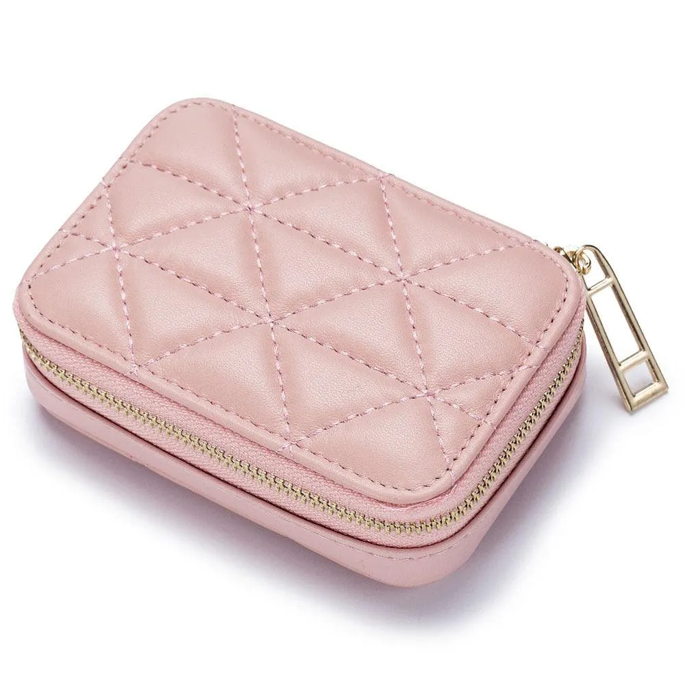 Chic Diamond-Embroidered Leather Mini Cosmetic Bag for Lipsticks & More