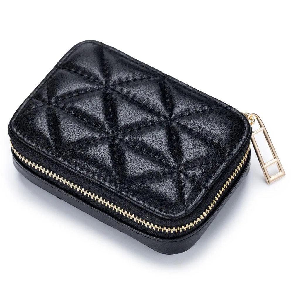 Chic Diamond-Embroidered Leather Mini Cosmetic Bag for Lipsticks & More