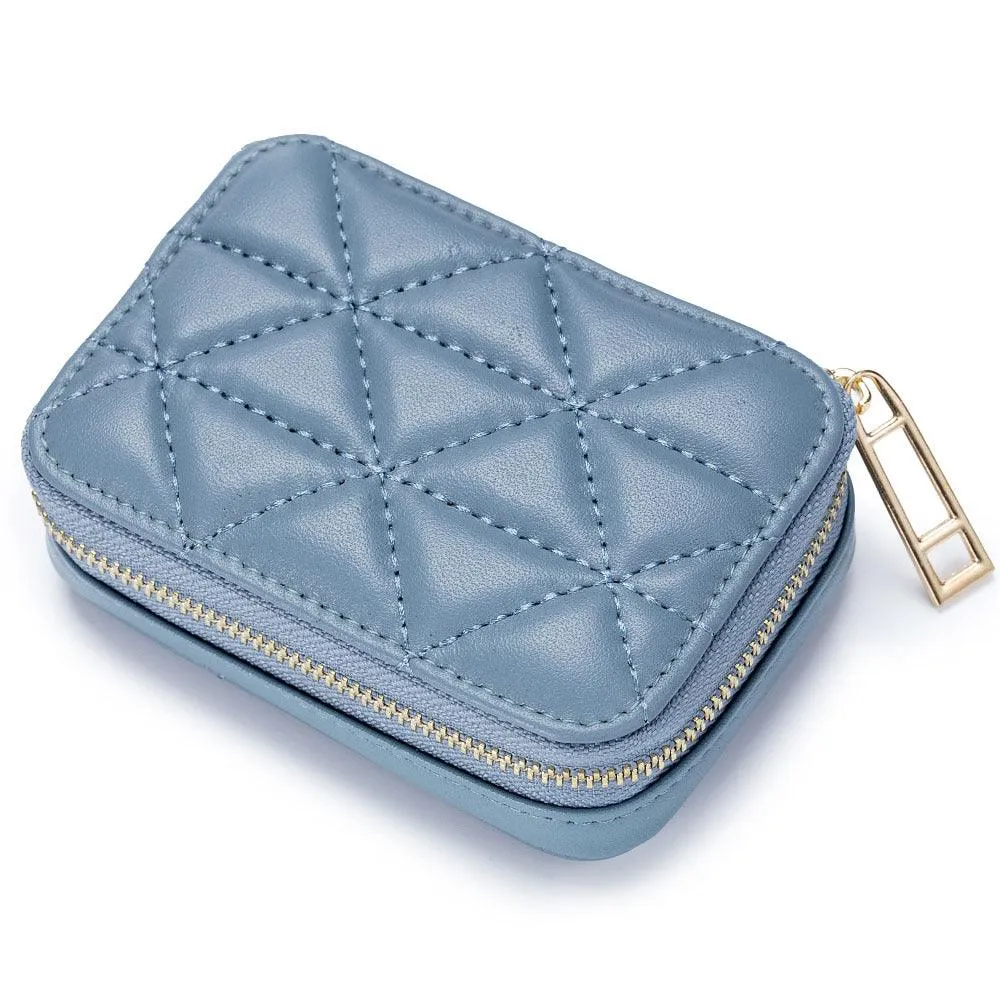 Chic Diamond-Embroidered Leather Mini Cosmetic Bag for Lipsticks & More