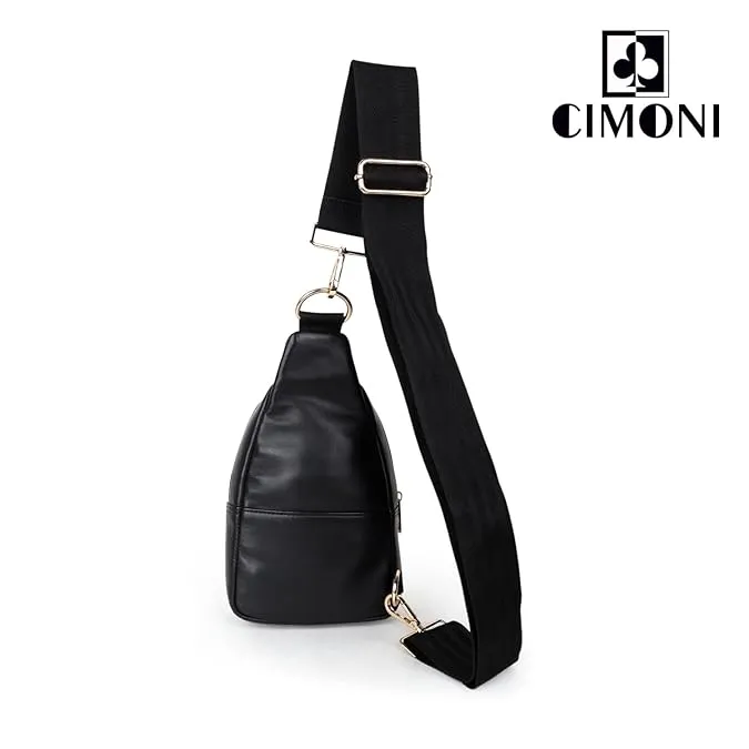 CIMONI Premium Genuine Leather Crossbody Bag Unisex Sling Bag Classy Trendy Crossbody Bag Shoulder Daytrip Travel Stylish Purse (Color - Black)