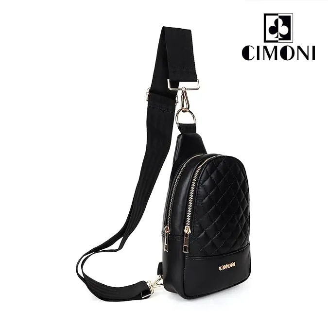 CIMONI Premium Genuine Leather Crossbody Bag Unisex Sling Bag Classy Trendy Crossbody Bag Shoulder Daytrip Travel Stylish Purse (Color - Black)