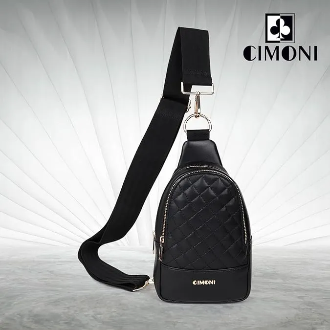 CIMONI Premium Genuine Leather Crossbody Bag Unisex Sling Bag Classy Trendy Crossbody Bag Shoulder Daytrip Travel Stylish Purse (Color - Black)