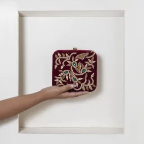 Crimson Sqaure Hand Embroidered Clutch