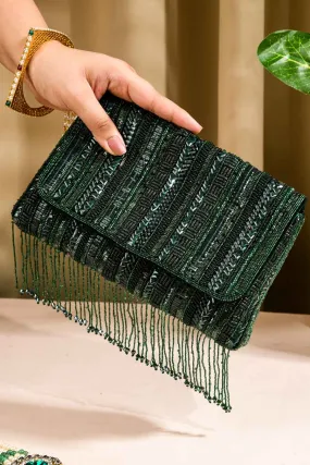 Dark Green Fiesta Hand-Embroidered Clutch