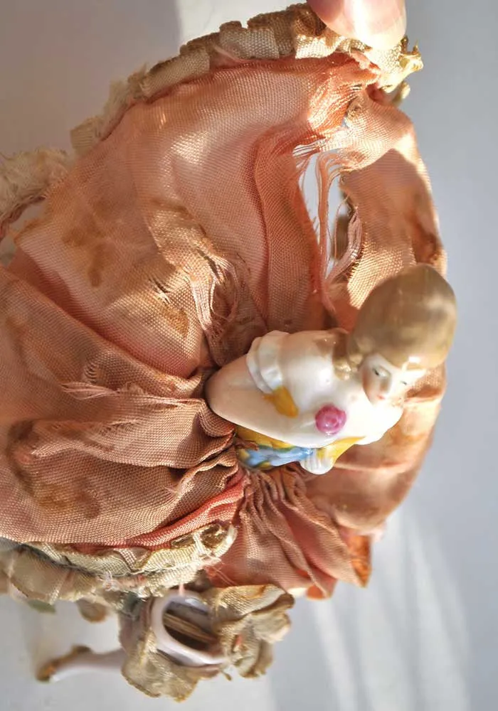 Deco Vintage Schneider Porcelain Half Doll Pin Cushion • Eighteenth Century Figurine • Georgian Lady