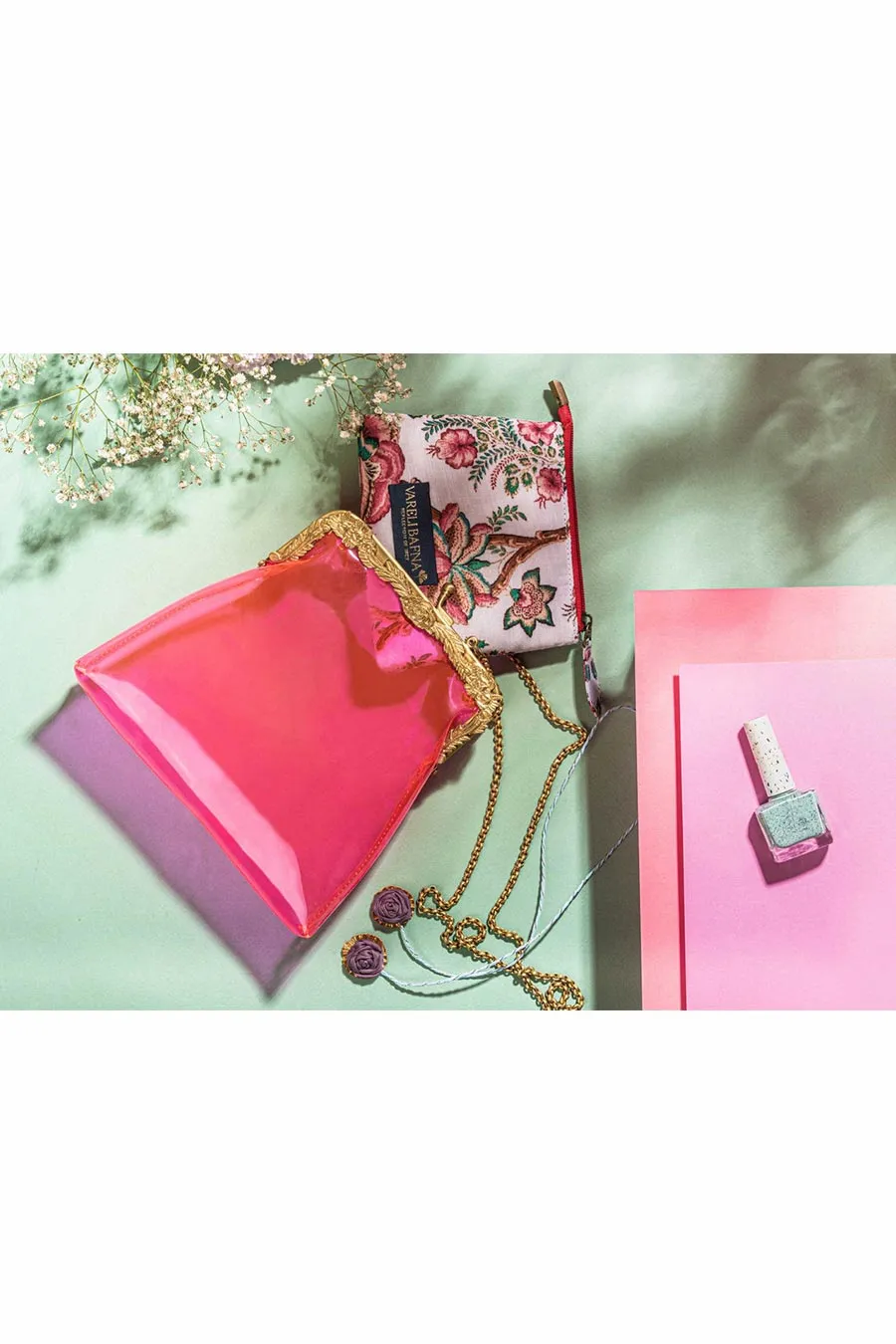 Deep Pink Zahri Clutch & Pouch Set