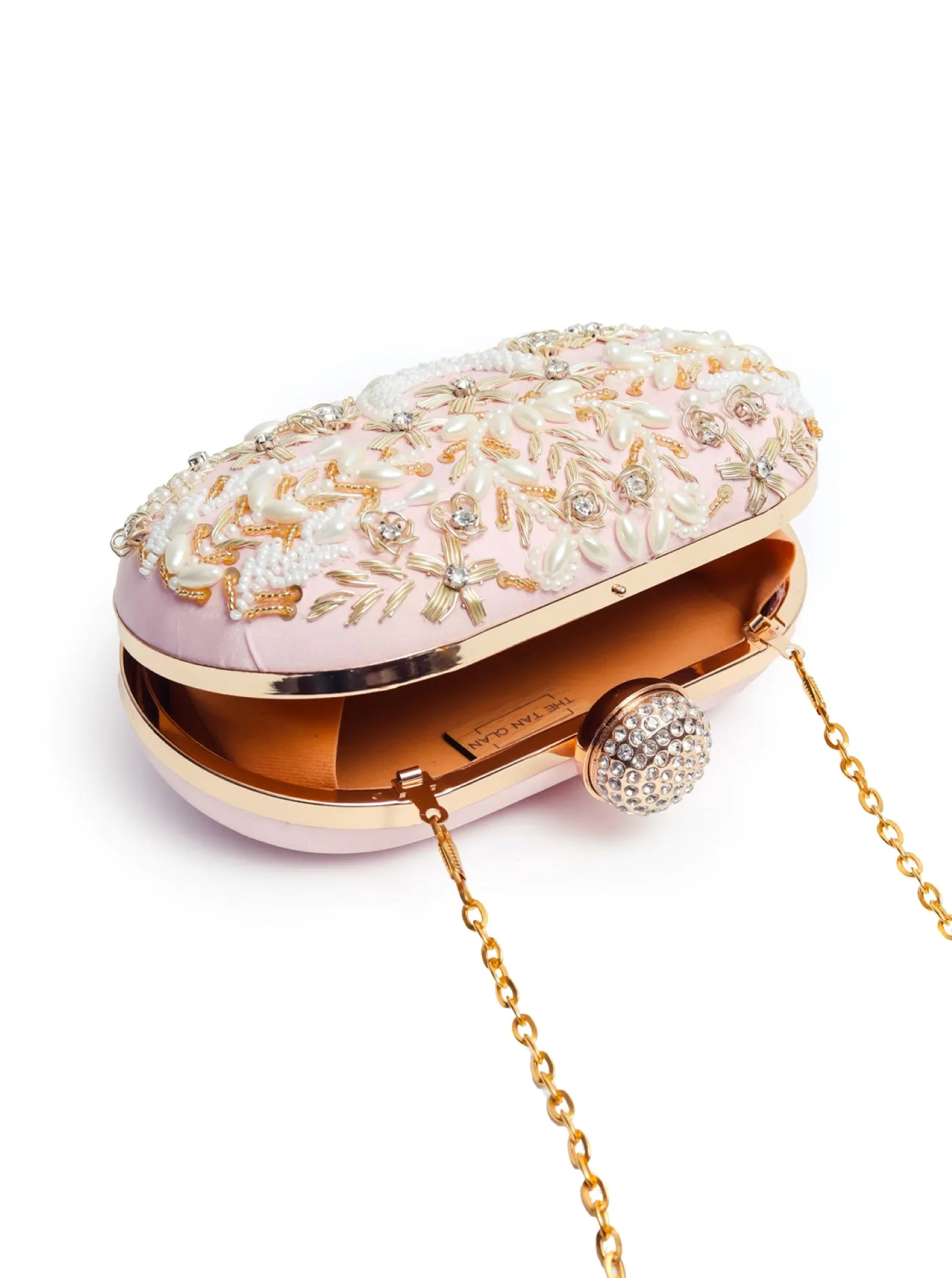 Elizah Baby Pink Zardozi Hand Embroidered Clutch