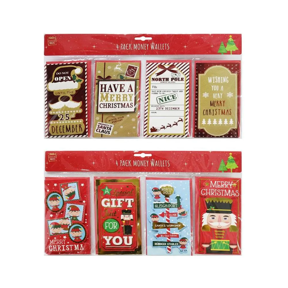 Festive Magic Assorted Christmas Money Wallets | Pack of 4