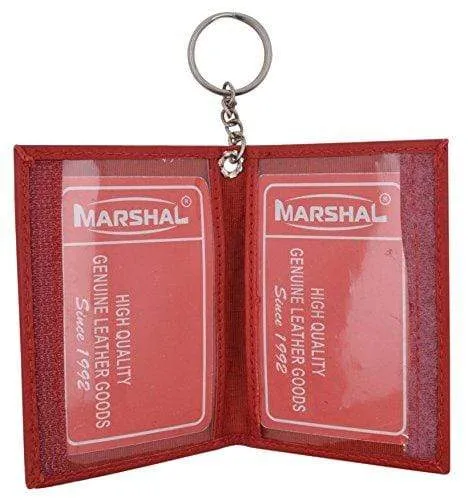 Genuine Lambskin Soft Leather Credit card Id Card Holder with Key Chain by Marshal