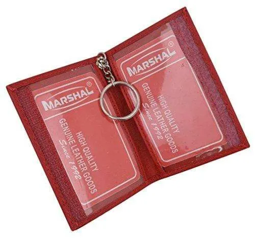 Genuine Lambskin Soft Leather Credit card Id Card Holder with Key Chain by Marshal