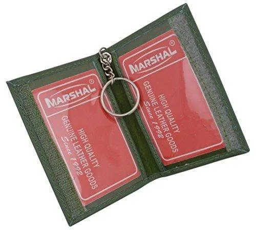 Genuine Lambskin Soft Leather Credit card Id Card Holder with Key Chain by Marshal