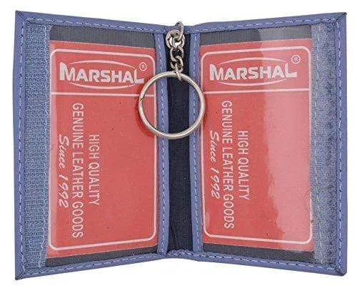 Genuine Lambskin Soft Leather Credit card Id Card Holder with Key Chain by Marshal