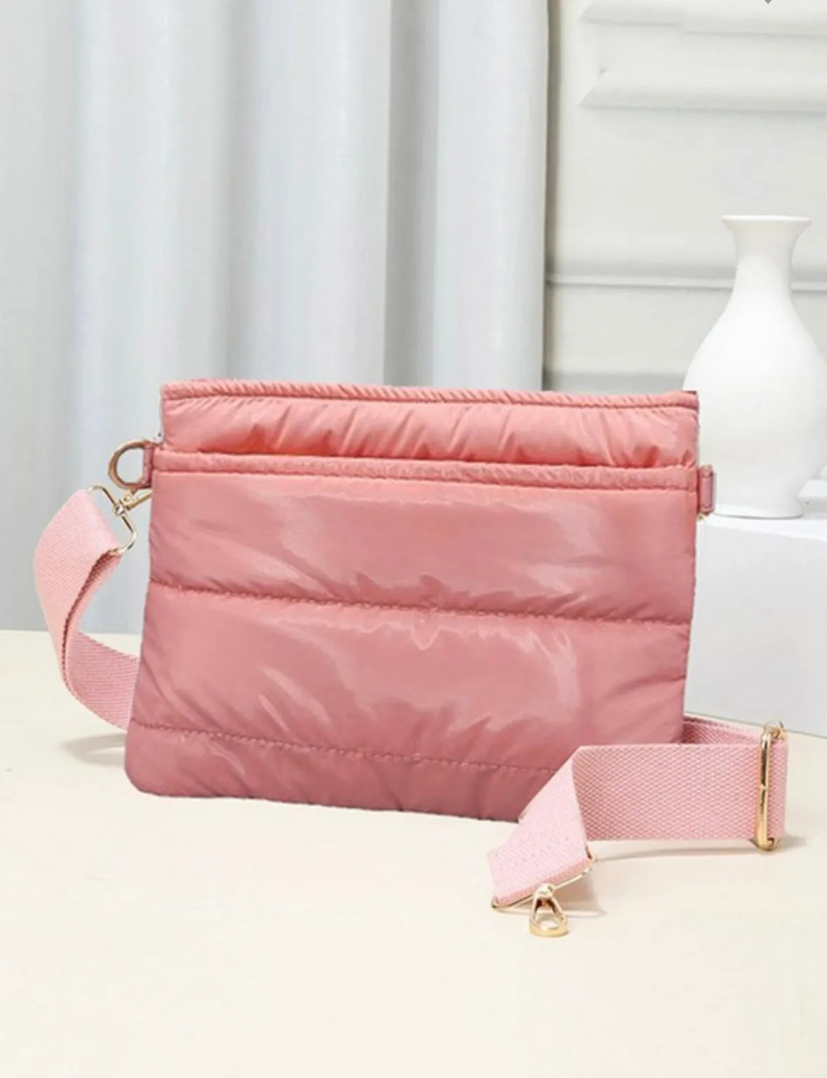 Glossy Pink Puffer Crossbody Bag