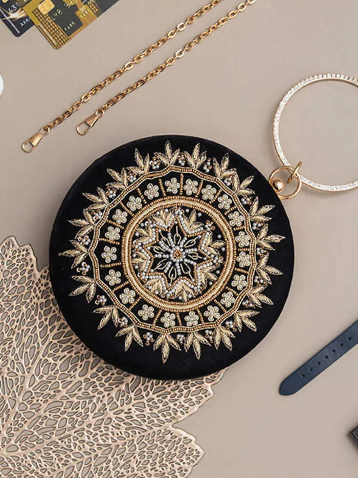 Ifrah Round Hand Embroidered Clutch