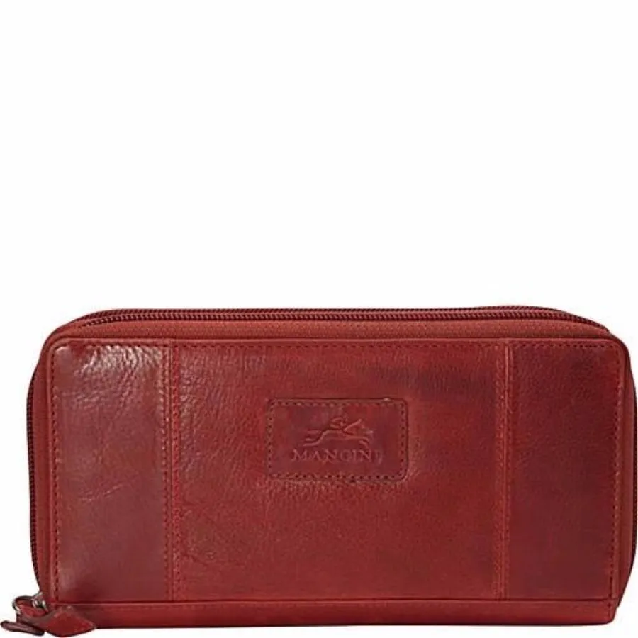 Mancini Casablanca Ladies Double Zipper Clutch Wallet Red