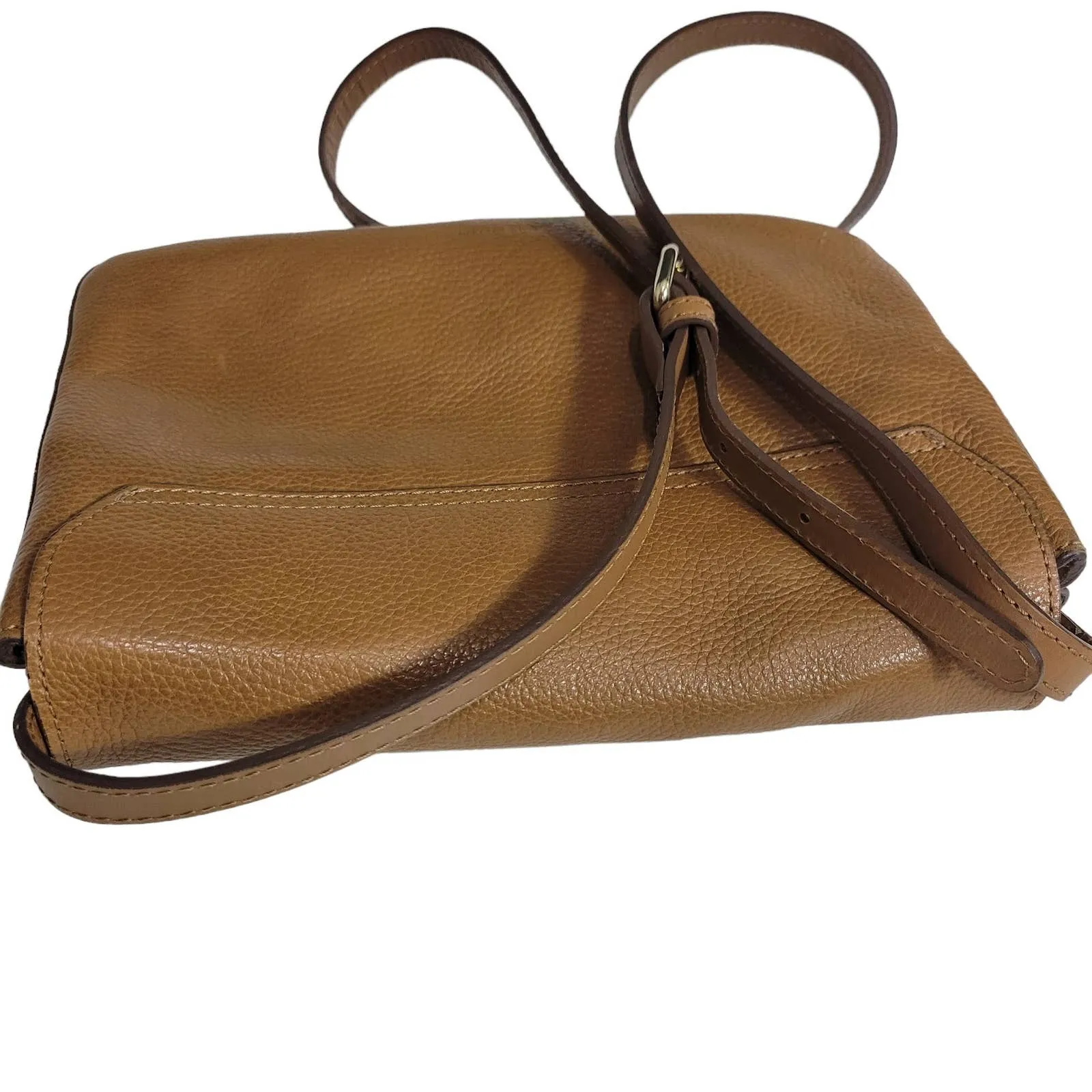 Massimo Dutti Crossbody Bag Tan Brown Envelope Accordion Pebbled Leather Shoulder Spain