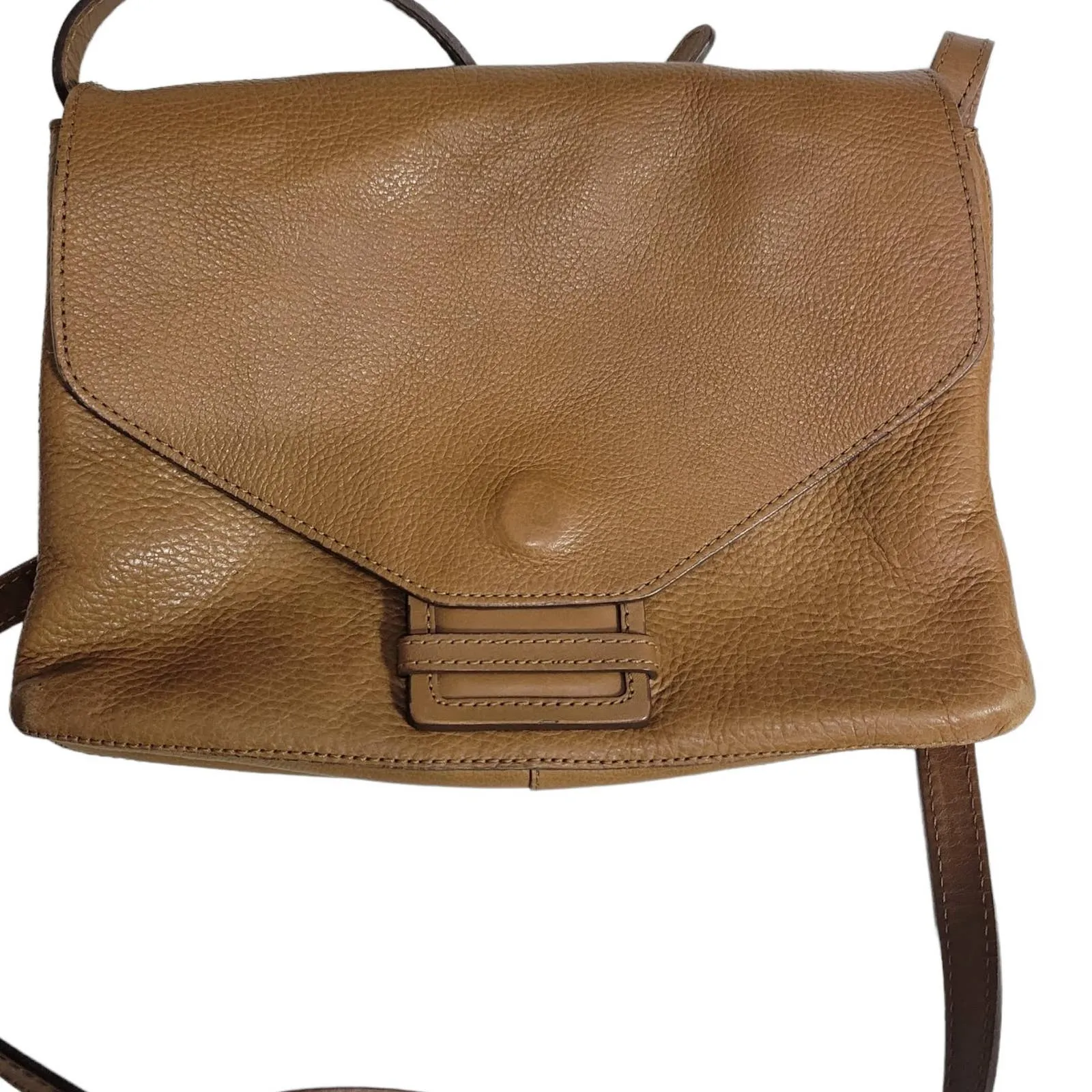 Massimo Dutti Crossbody Bag Tan Brown Envelope Accordion Pebbled Leather Shoulder Spain