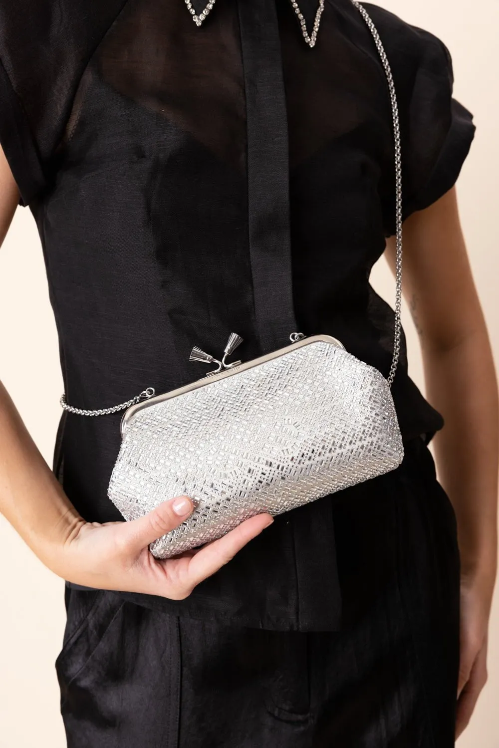 Maud Tassel Clutch - Silver Crystal