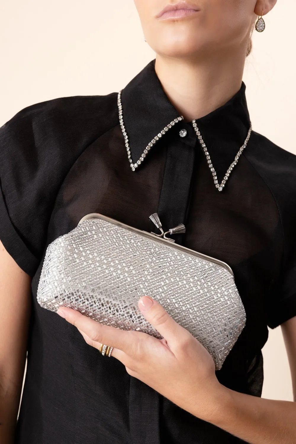 Maud Tassel Clutch - Silver Crystal