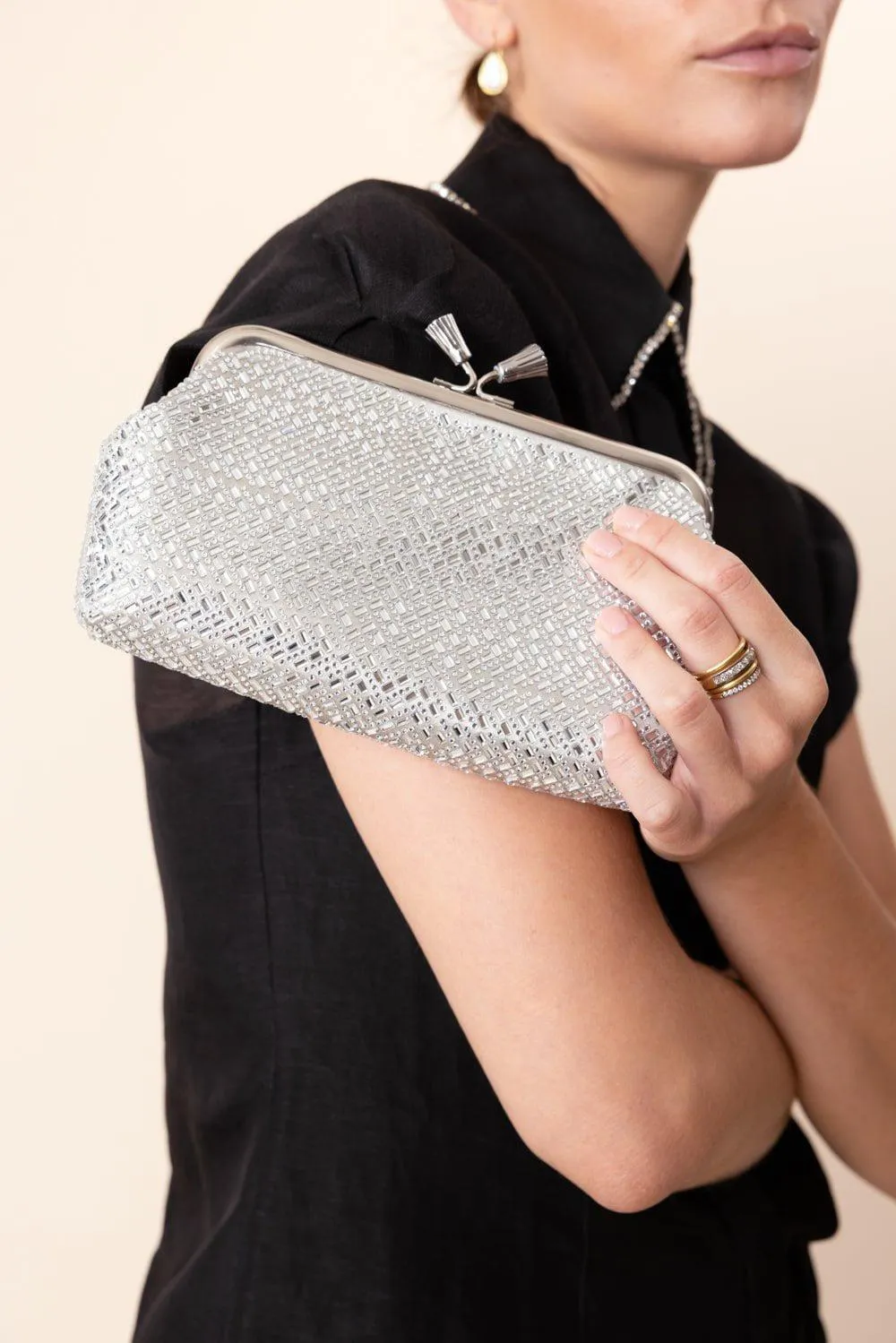 Maud Tassel Clutch - Silver Crystal