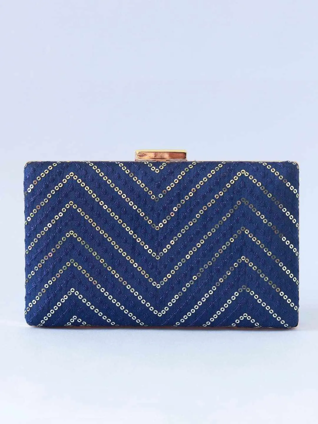 Mehak Blue Zig Zag Sequins Embroidered Clutch