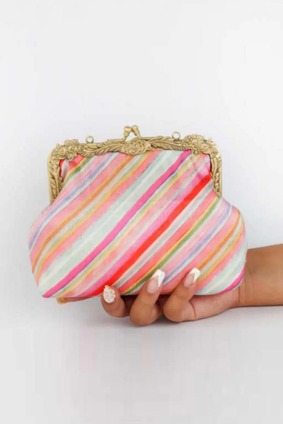 Multicolour Tirchi Lakeer Striped Clutch