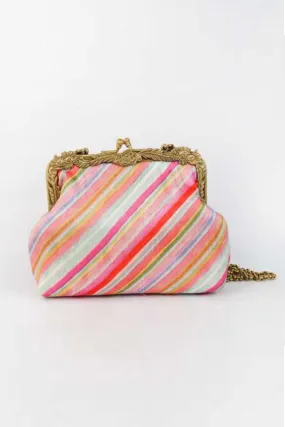 Multicolour Tirchi Lakeer Striped Clutch