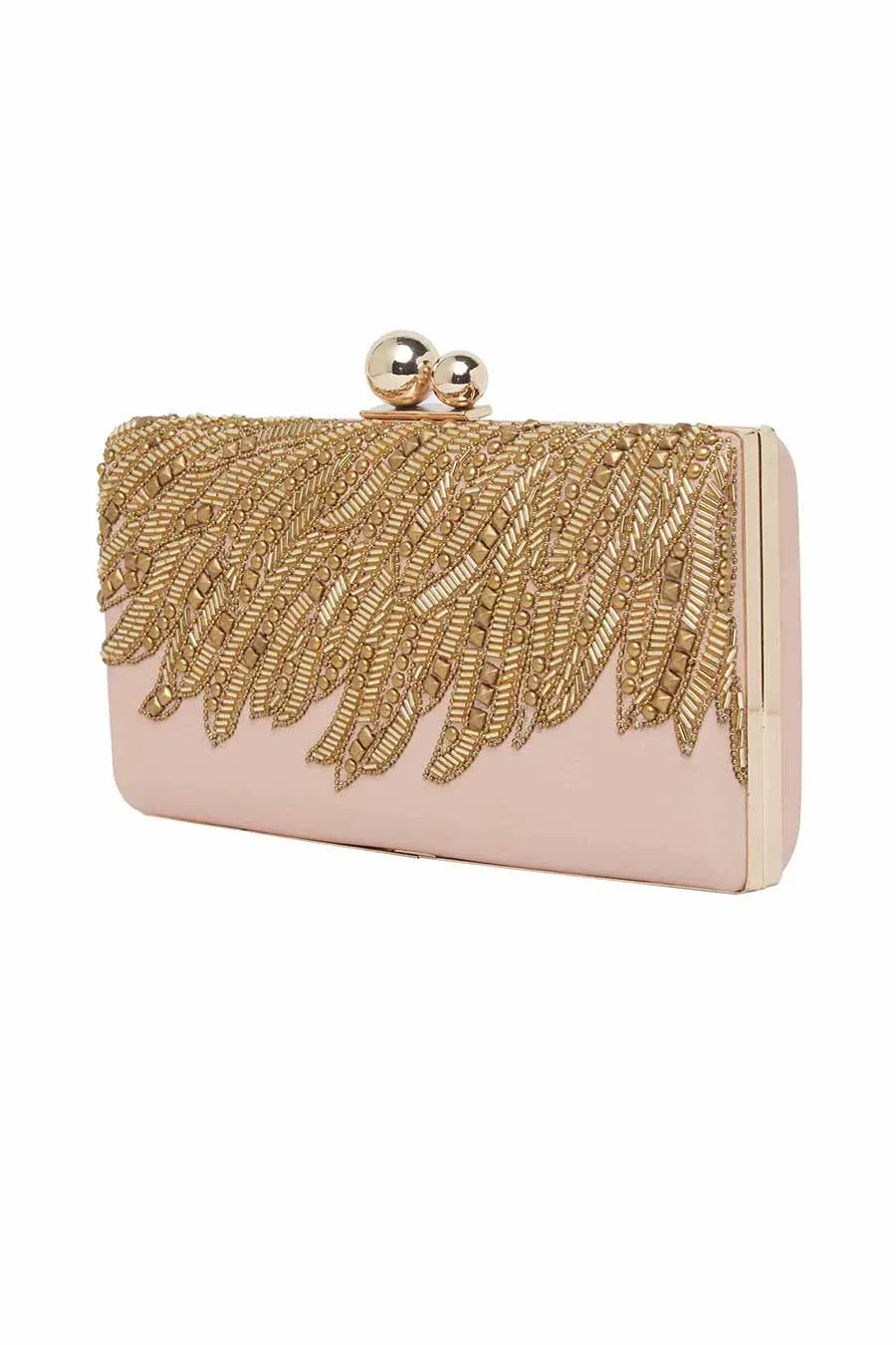 Pink Embroidered Leather Clutch