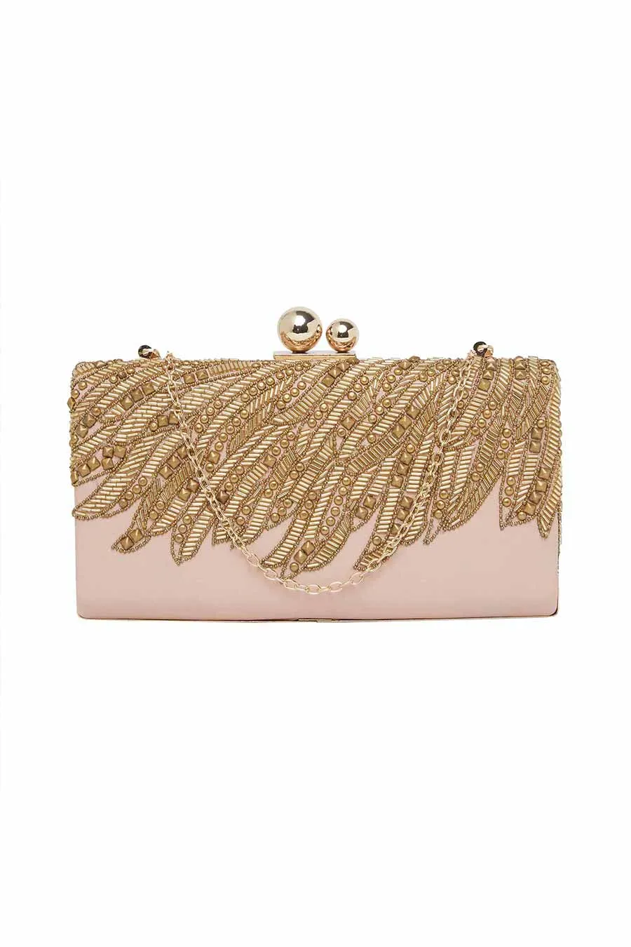 Pink Embroidered Leather Clutch