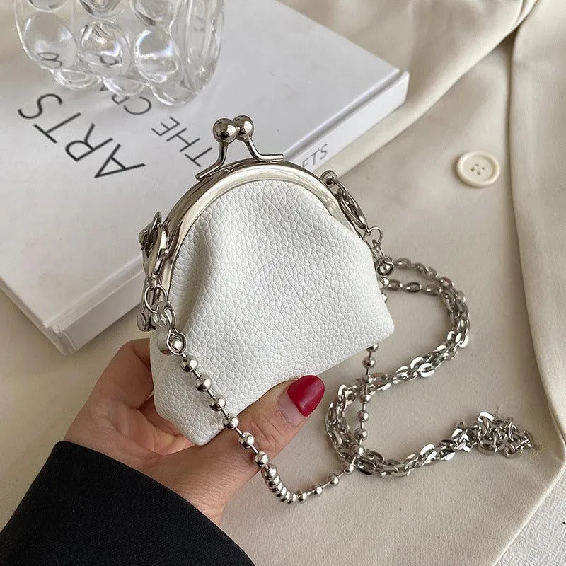 Stylish Mini Clip Mouth Bag with Metal Chain - PU Leather