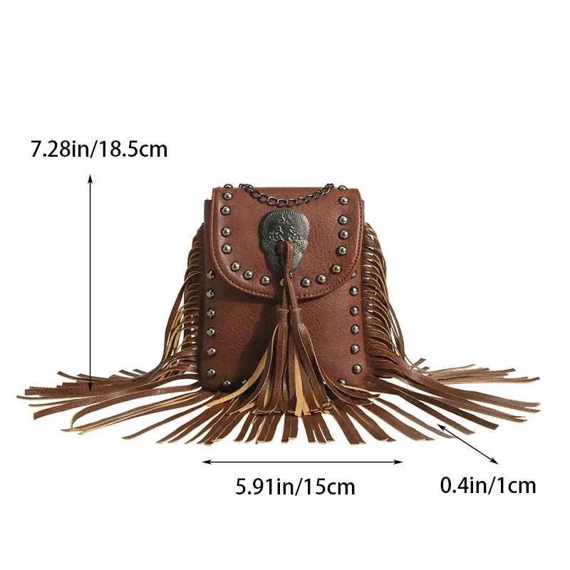 Trendy Punk Leather Tassle Crossbody Ha