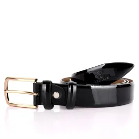 Ver Men's Genuine Glossy Leather Buckle Belt-Black