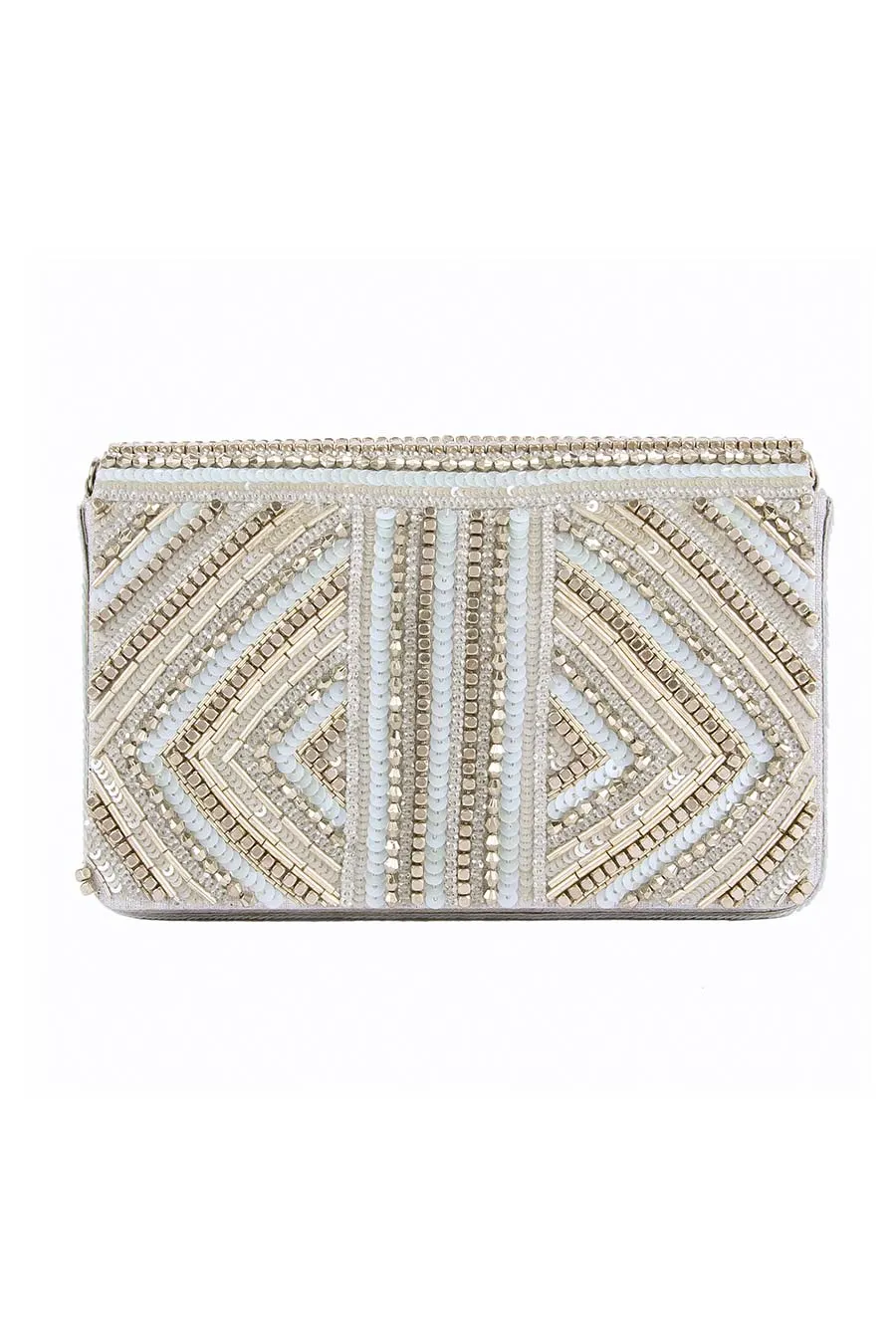 White Shaiza Hand-Embroidered Clutch