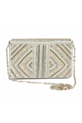 White Shaiza Hand-Embroidered Clutch