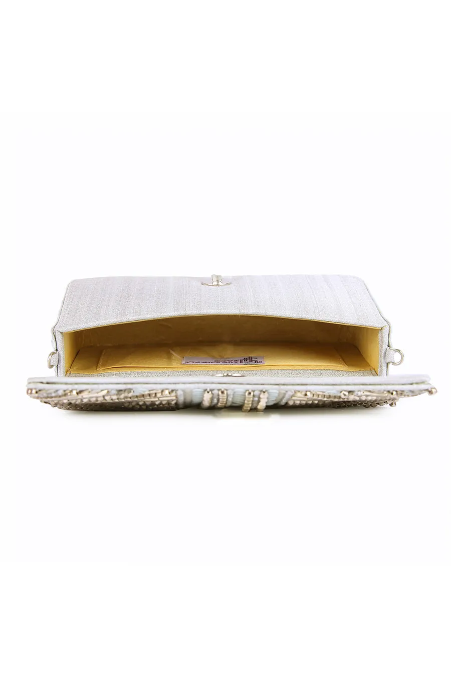 White Shaiza Hand-Embroidered Clutch