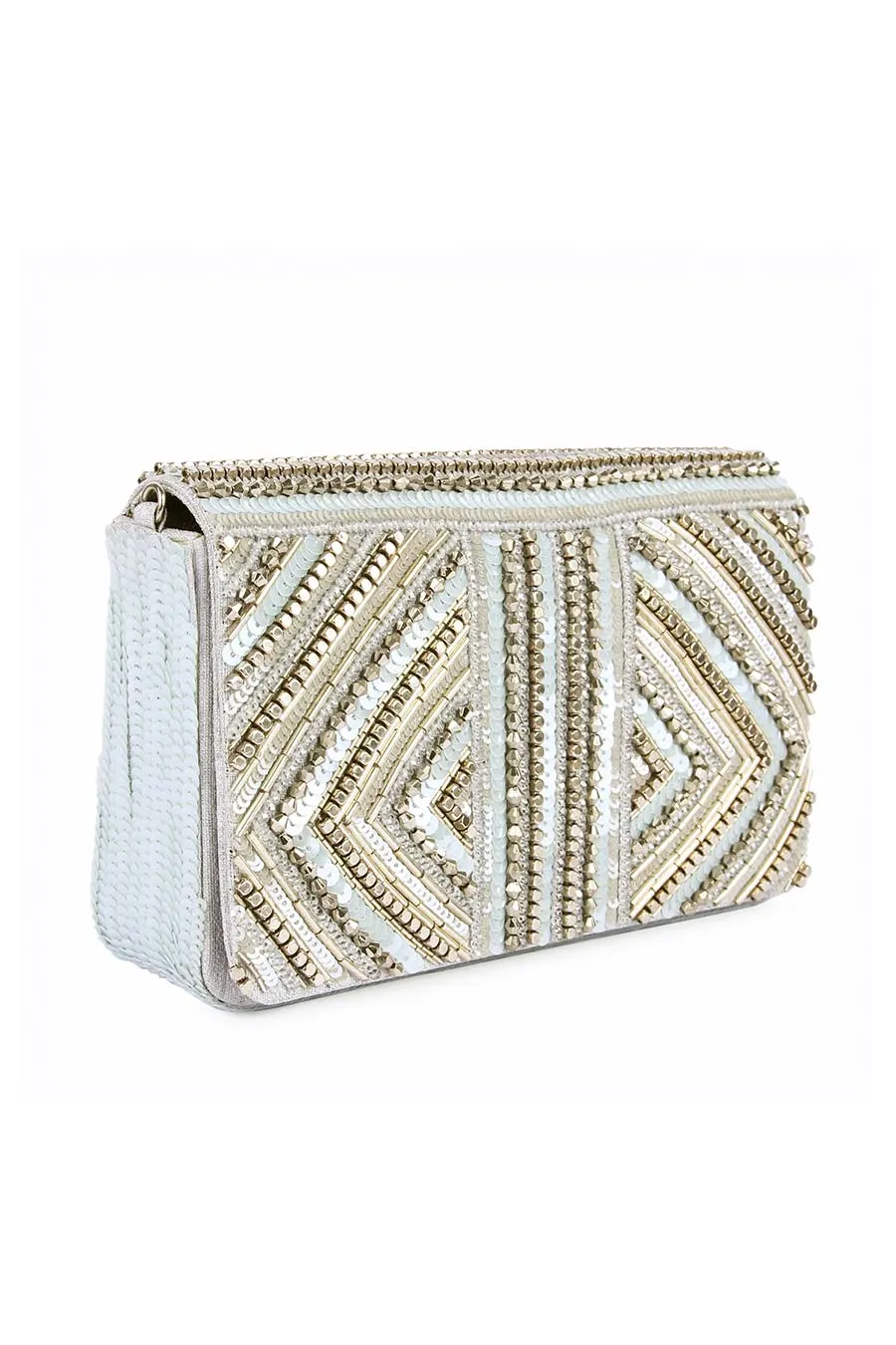 White Shaiza Hand-Embroidered Clutch