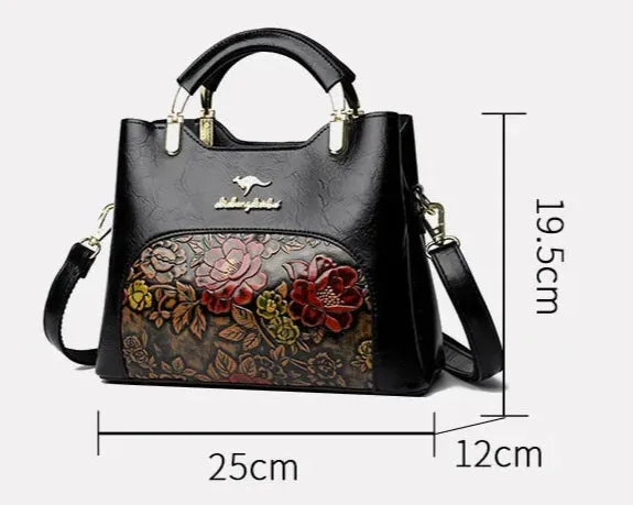 Women's Vintage Embossed Tote PU Leather Shoulder Handbag