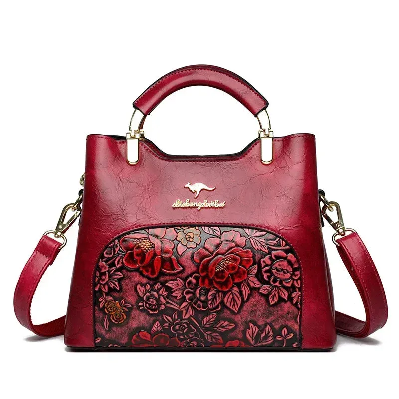 Women's Vintage Embossed Tote PU Leather Shoulder Handbag